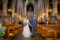 Bride and groom walking down the aisle hand in hand after their wedding ceremony in St Marys Cathedral.