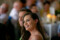 Close up shot of the beautiful bride smiling during the speeches at the wedding reception in Kenmare.