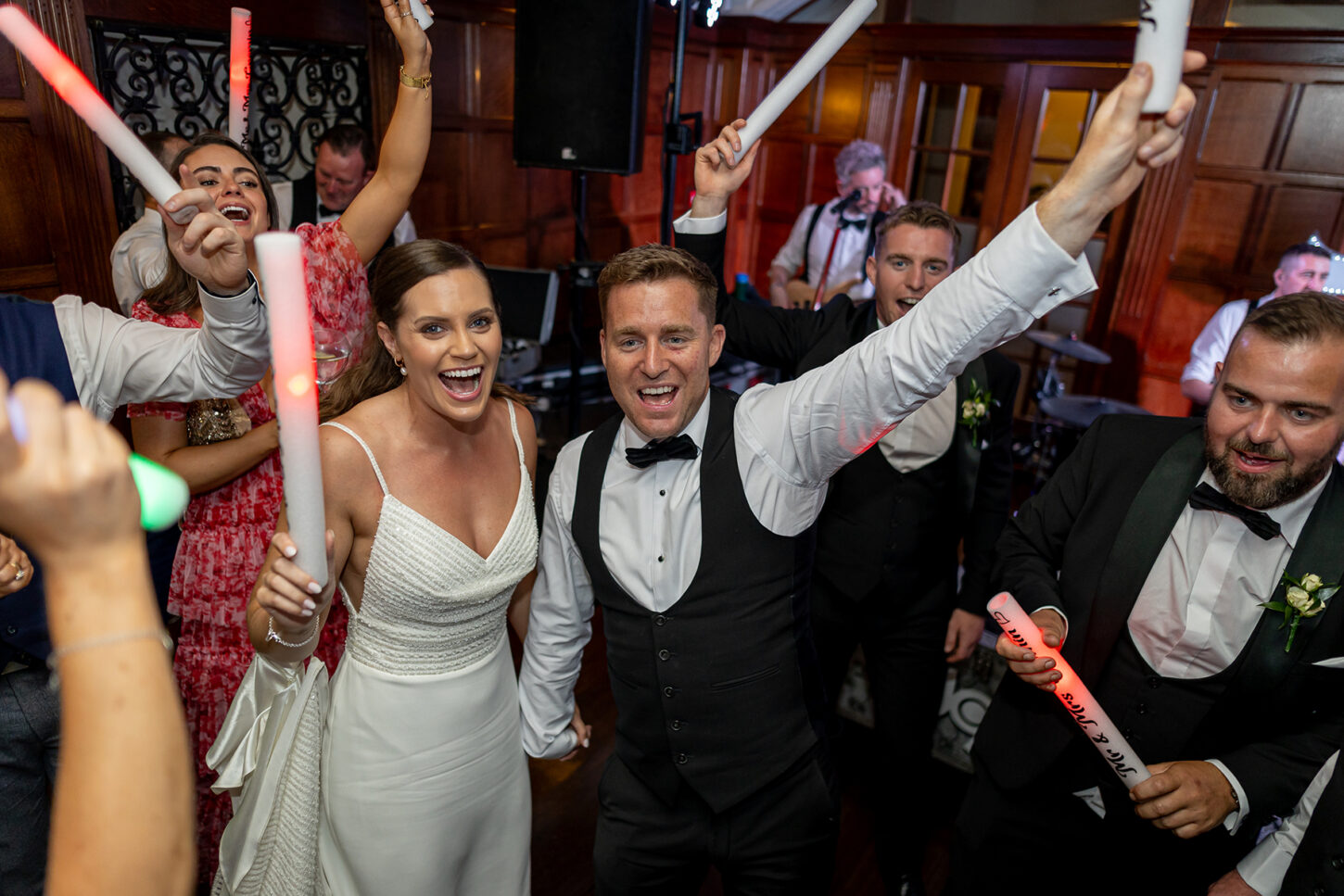 Bride and groom partying the night away surrounded by friends and family at Dromquinna Manor, Kenmare.