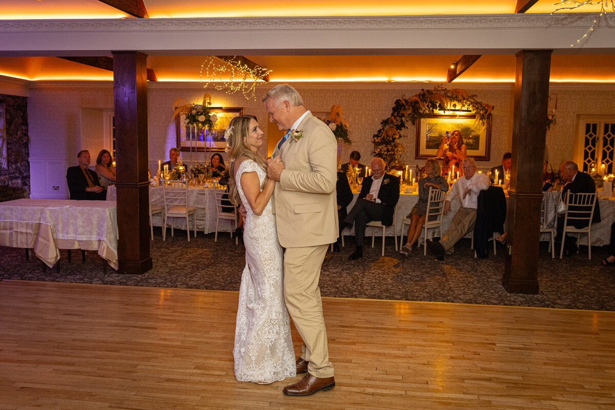 Husband and wife dance at their wedding vow renewal at Ballyseede castle Hotel, Tralee.